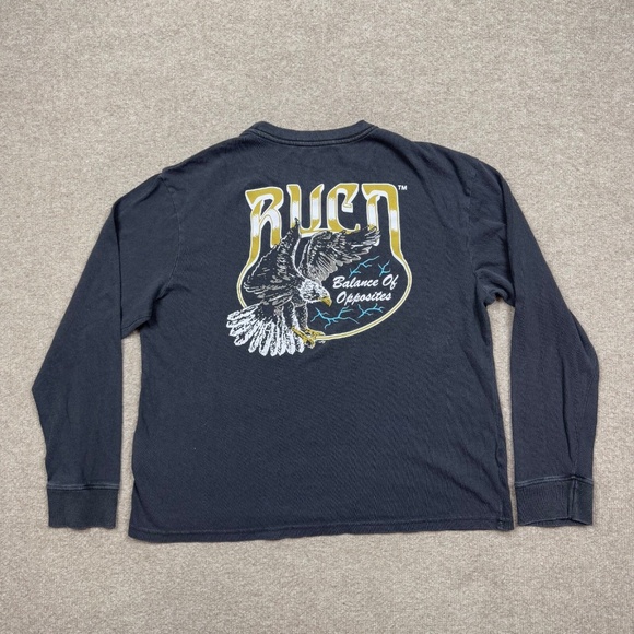 Rvca Women's T Shirt Size M Black Long Sleeve Eagle Logo Cropped Crew Neck - Picture 1 of 9